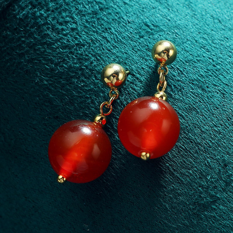 S4819E1 Pure Red Agate Stud Earrings Ear Accessories fine handmade gifts