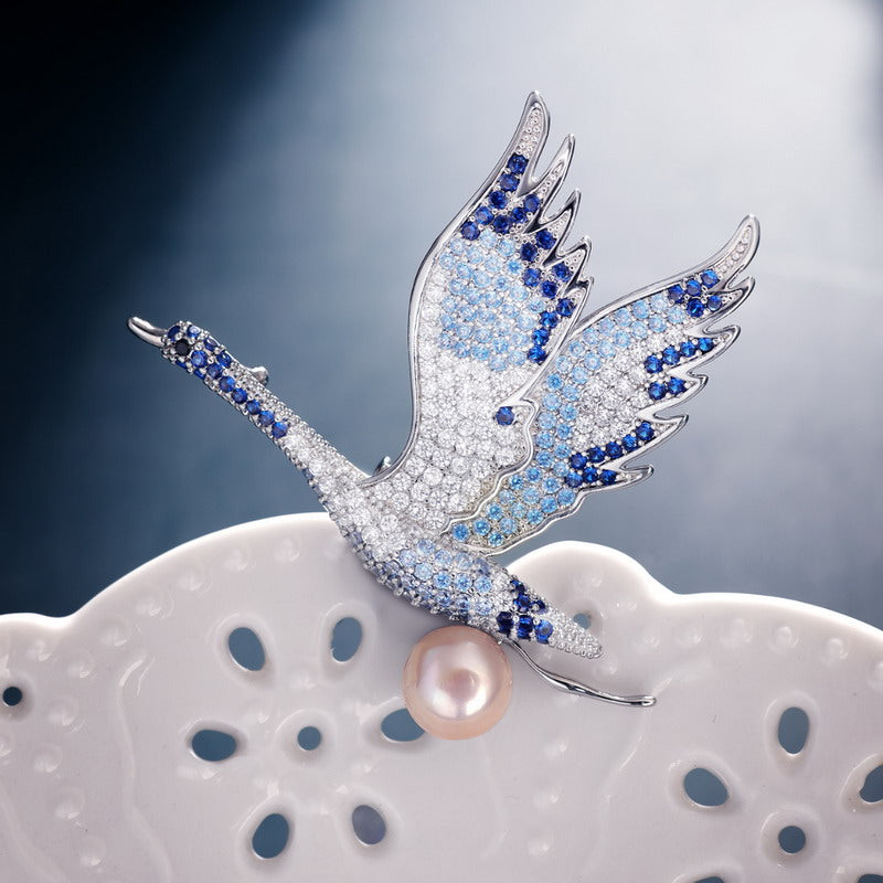 S2075B1 Pearl Bird Scarf Buckle Brooch fine handmade gifts