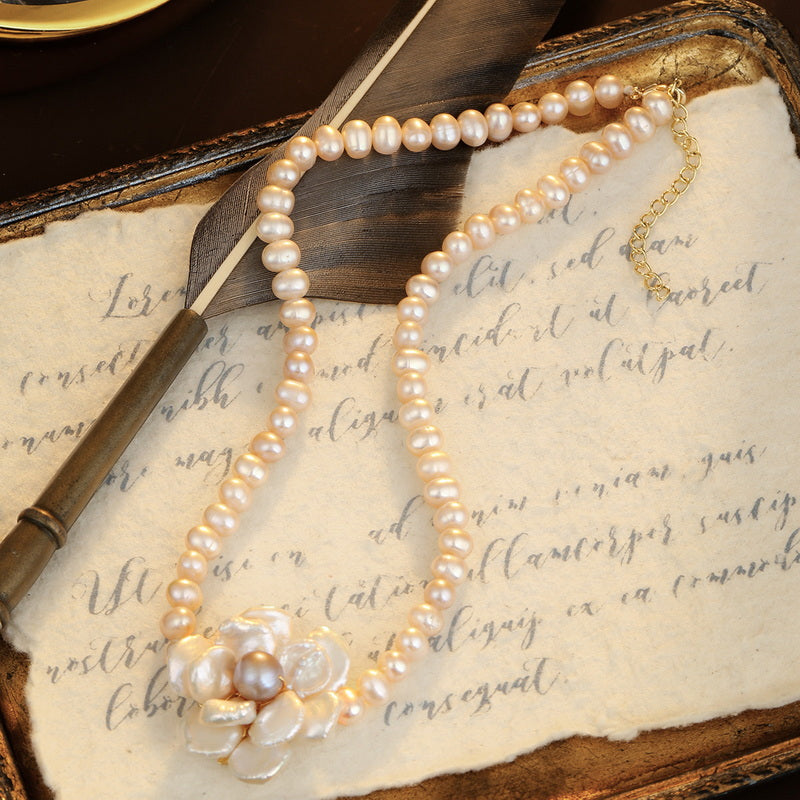 S2571N1 Pearl flower Sweater Chain Long Necklace fine handmade gifts