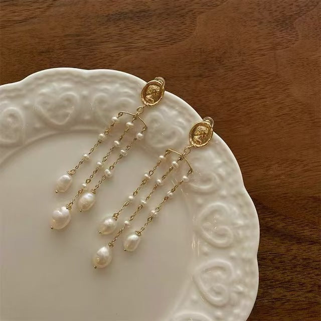 S4699E1 pearl tassel earrings simple elegant fine handmade gifts