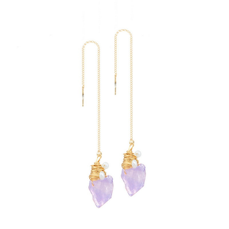 S4527E1 Pearl Pure Amethyst Long Earrings Stud Ear Accessories fine handmade gifts