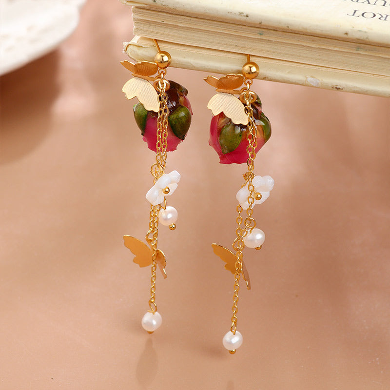 S5065E1 Earrings Butterfly Dance Rose