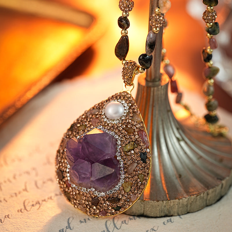 S2680N1 Pure Amethyst Pearl Tourmaline Sweater Chain Long Necklace fine handmade gifts