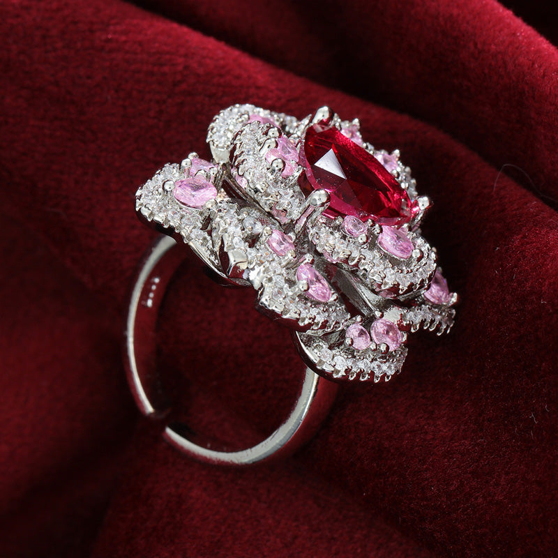 S1998R1 Rose flower adjustable one-size-fits-all Engagement Ring fine handmade gifts