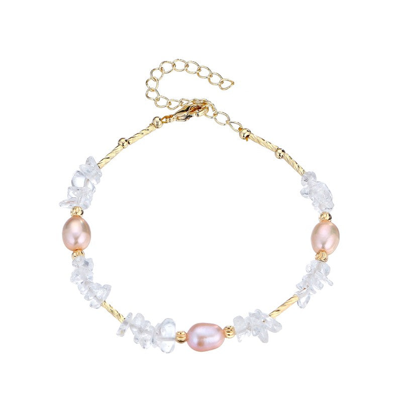 S2257C1 Pearl Pure White Quartz Bracelet Bangle Hand Chain fine handmade gifts