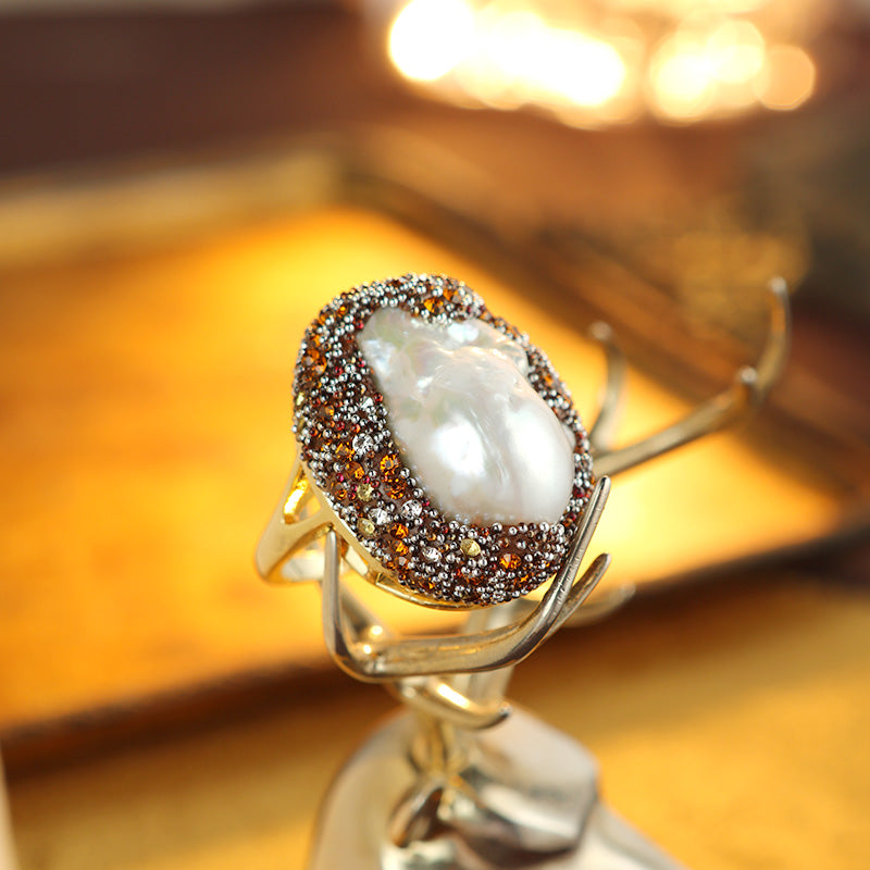 S2090R1 Pearl adjustable one-size-fits-all Engagement Rings fine handmade gifts