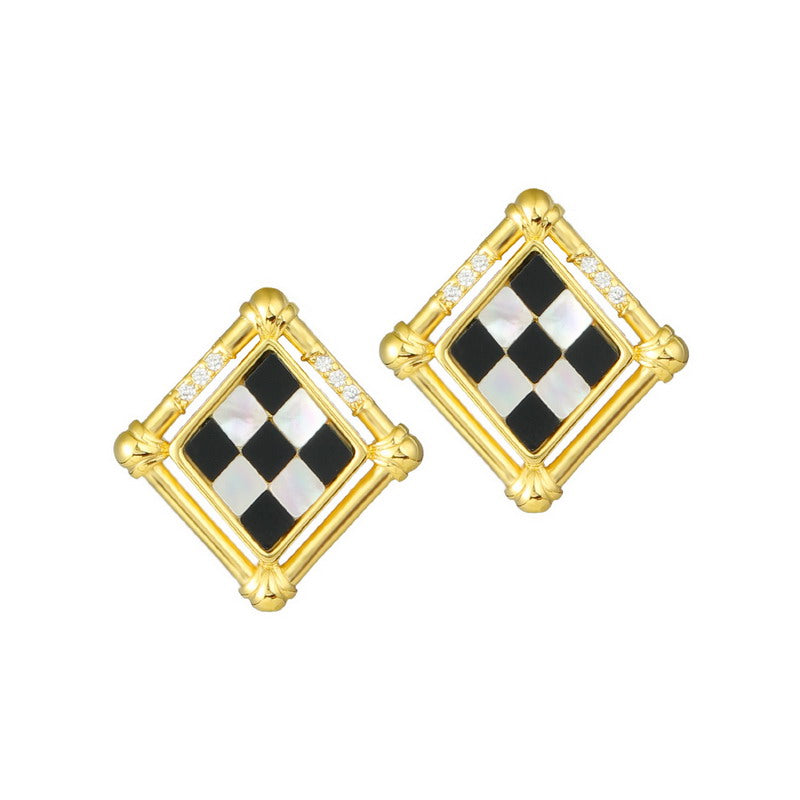 S4555E1 Black Onyx geometric Earrings Stud Ear Accessories fine handmade gifts