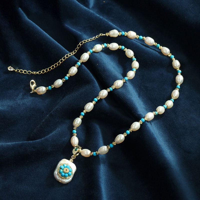 S2603N1 Pearl Pure White Turquoise Sweater Chain Long Necklace Choker simple elegant fine handmade gifts