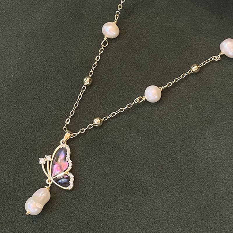 S2563N1 Pearl butterfly Sweater Chain Long Necklace fine handmade gifts