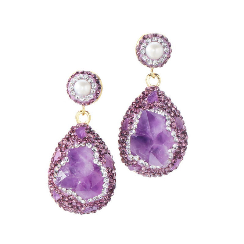 S4910E1 Pure Amethyst pearl earrings Stud Ear Accessories fine handmade gifts