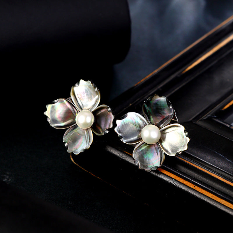 S4495E1 Pearl Flower Earrings Stud Ear Accessories fine handmade gifts