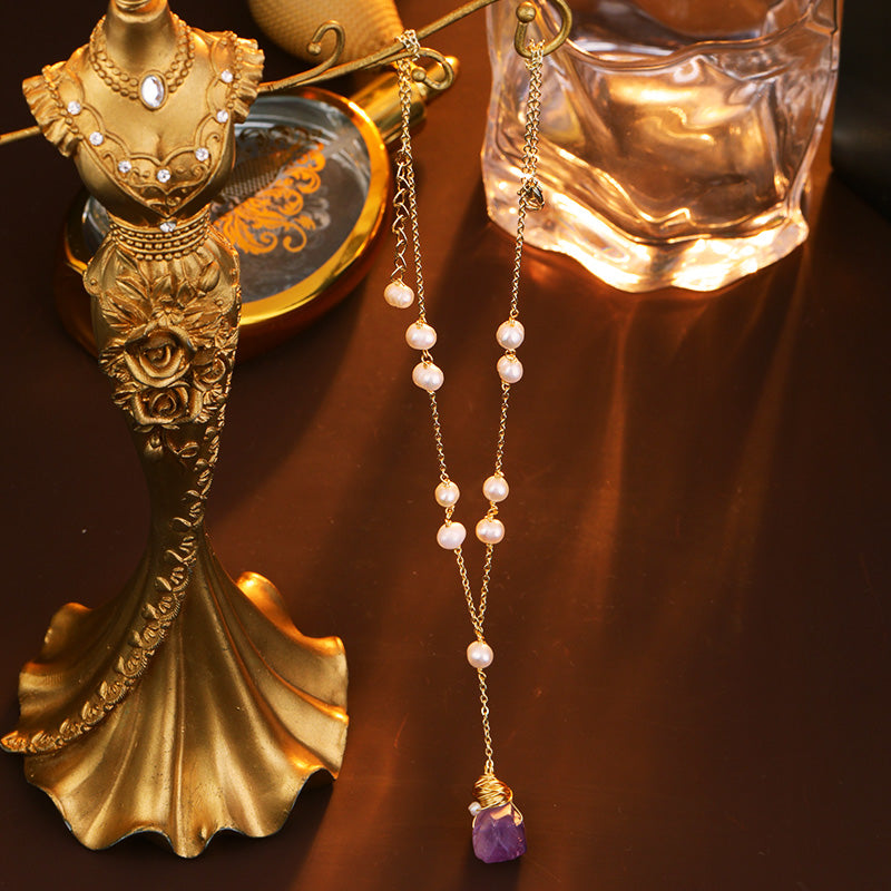 S2499N1 Pearl Pure Amethyst Necklace Choker Long necklace fine handmade gifts