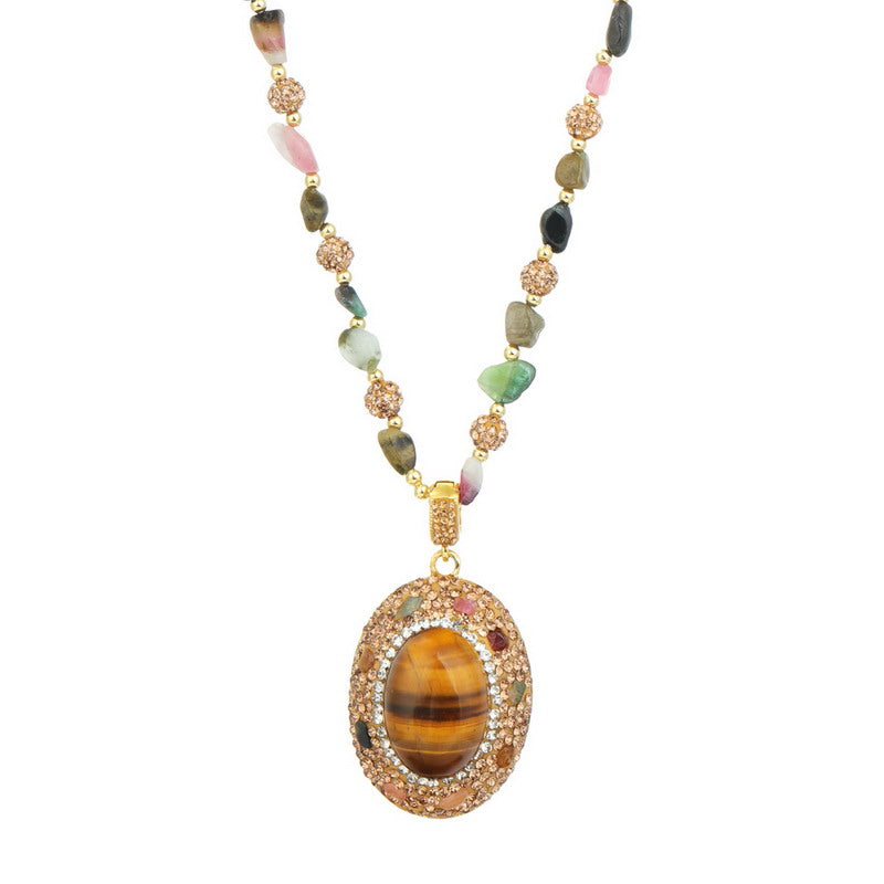 S2594N1 Pure Tourmaline Tiger's Eye Long Necklace Sweater chain fine handmade gifts