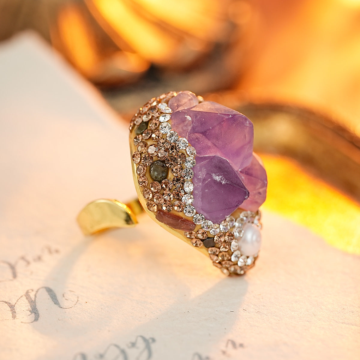 S2100R1 Amethyst Pearl Tourmaline adjustable one-size-fits-all Engagement Ring fine handmade gifts