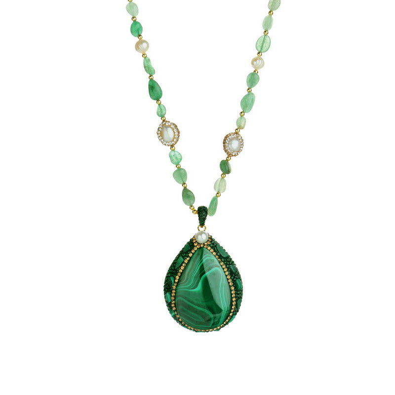 S2601N1 malachite pearl Sweater Chain Long necklace fine handmade gifts