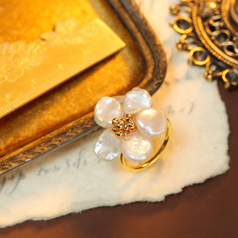 S2081R1 Pearl Flower adjustable one-size-fits-all Engagement Rings fine handmade gifts