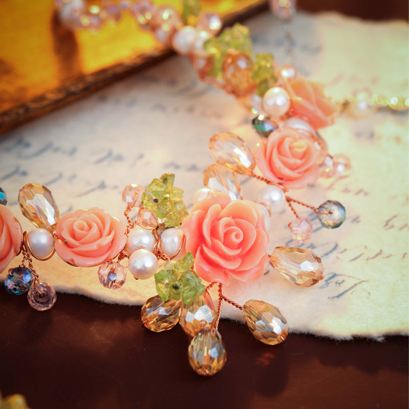 S1923S2 Pearl Flower necklace earrings suit fine handmade gifts