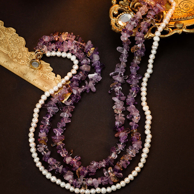 S2828N1 Pearl Amethyst Sweater Chain Long Necklace Choker fashion handmade gifts