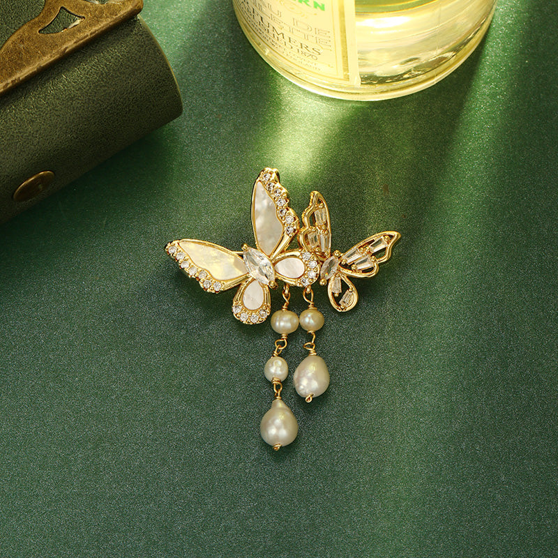 S2336B1 Pearl butterfly Brooch Scarf Buckle fine handmade gifts