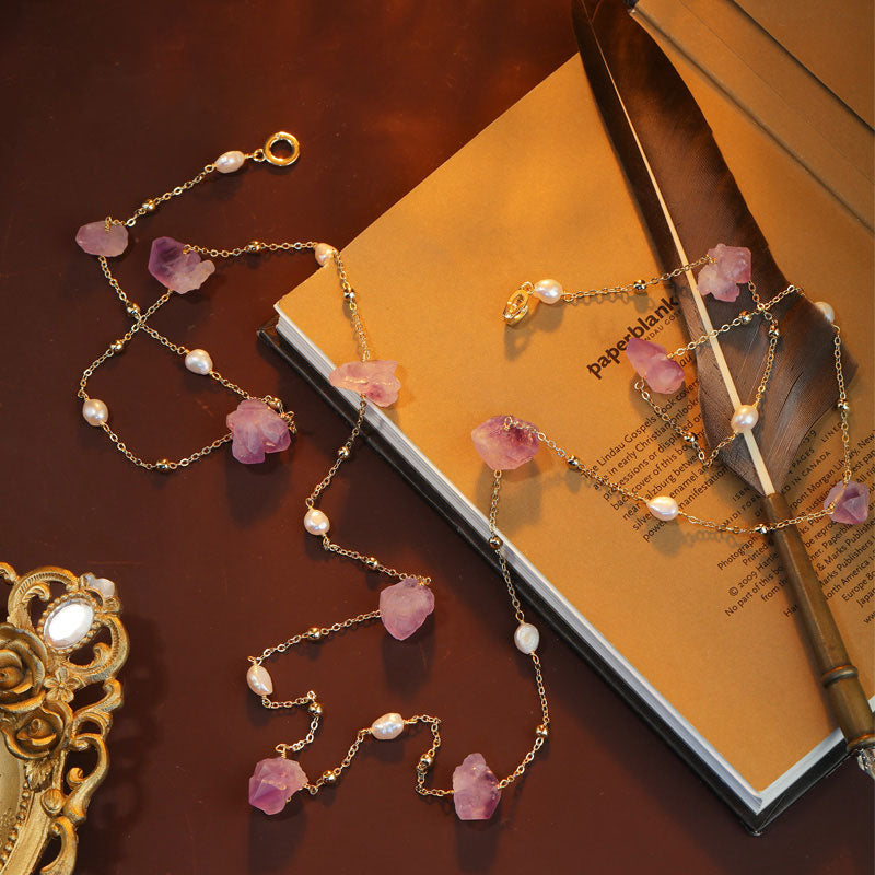 S2627N1 Amethyst Pearl Sweater Chain Long Necklace Choker fine handmade gifts
