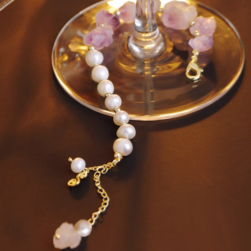 S1926C1 Pure Amethyst Pearl irregular Bracelet Bangle Hand Chain fine handmade gifts