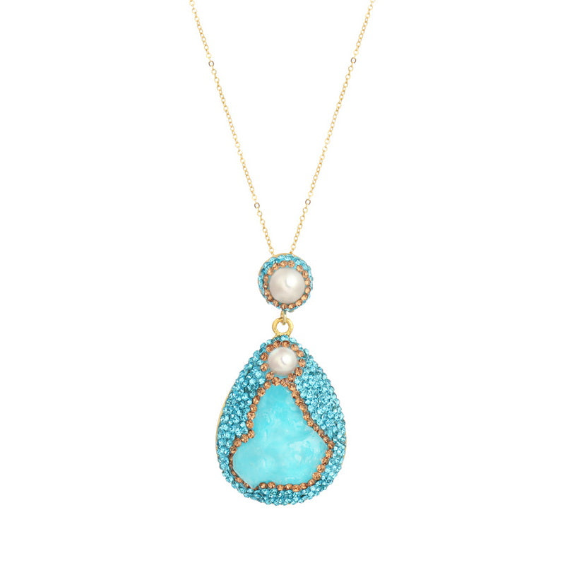 S2573N1 pearl aquamarine Sweater Chain Long Necklace fine handmade gifts