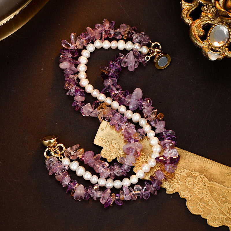 S2283C1 Pearl Amethyst Bracelet Bangle Hand Chain fine handmade gifts