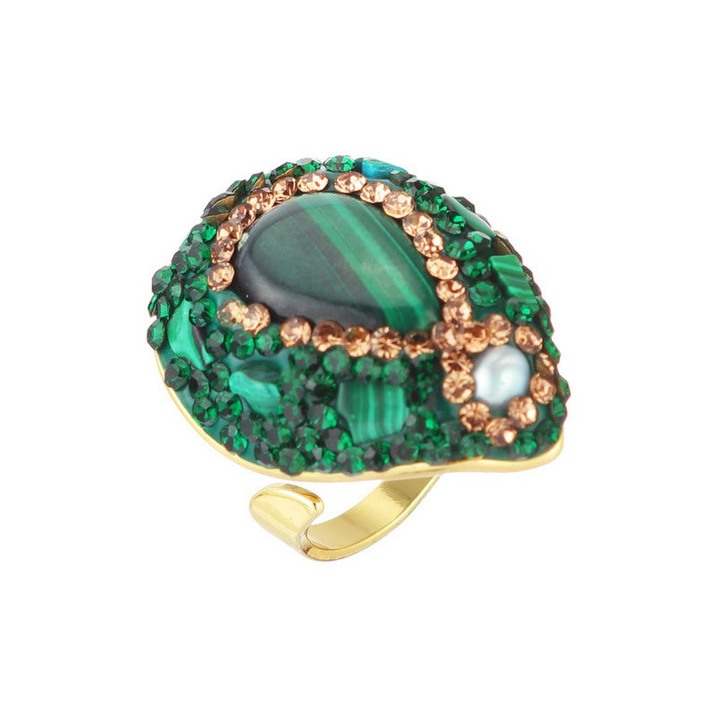 S2098R1 Pure malachite pearl adjustable one-size-fits-all engagement ring fine handmade gifts