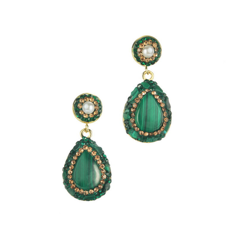 S4777E1 Pure malachite pearl earrings Stud Ear Accessories fine handmade gifts