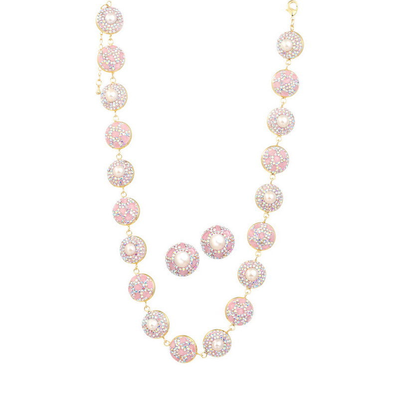 S1949S1 pearl Pure Rose Quartz Sweater Chain Long necklace earrings set fine handmade gifts