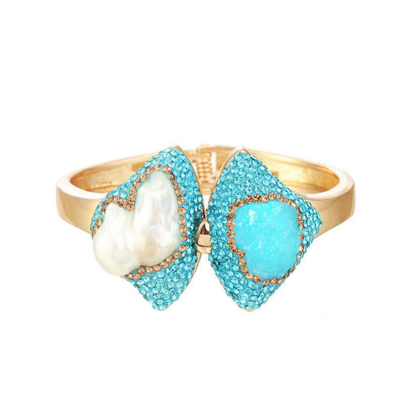 S2223C1 Pure Aquamarine pearl bracelet Bangle Hand Chain fine handmade gifts