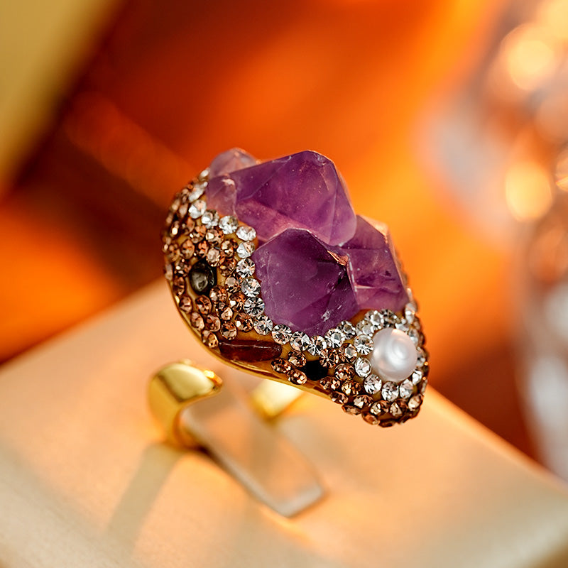 S2059R1 Pure Amethyst Pearl adjustable one-size-fits-all Engagement Rings fine handmade gifts