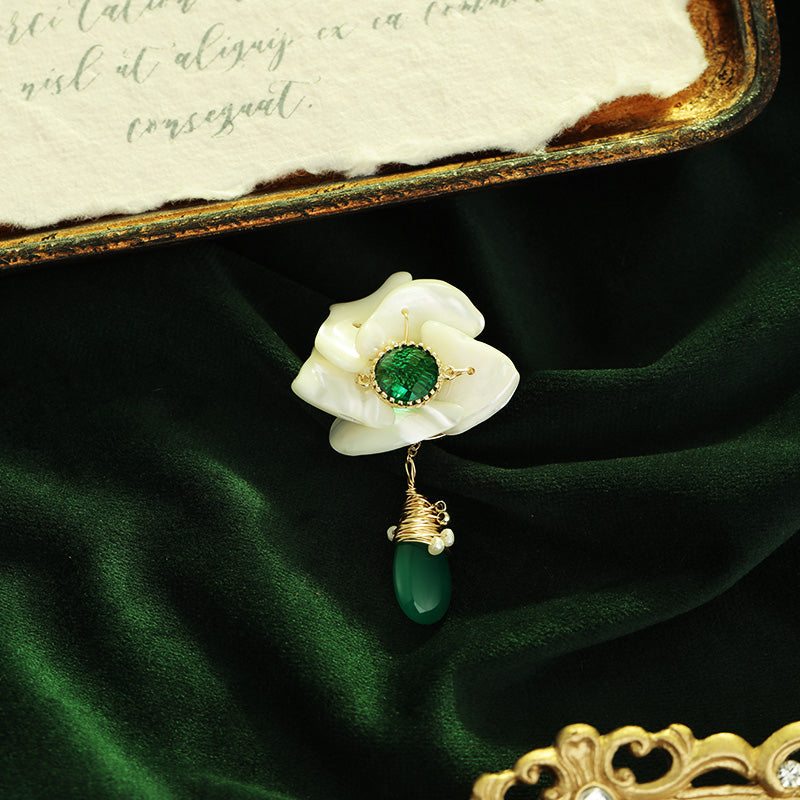 S2238B1 Pure Green Agate Brooch Scarf Buckle fine handmade gifts