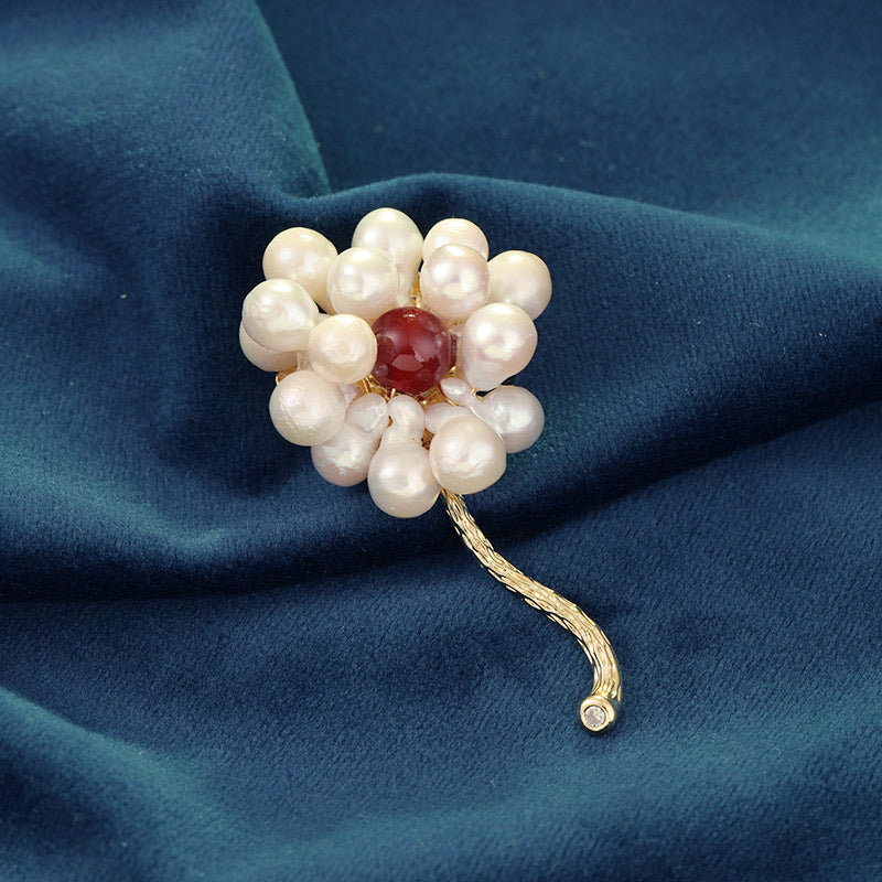 S2239B1 Agate pearl Flower Brooch Scarf Buckle fine handmade gifts