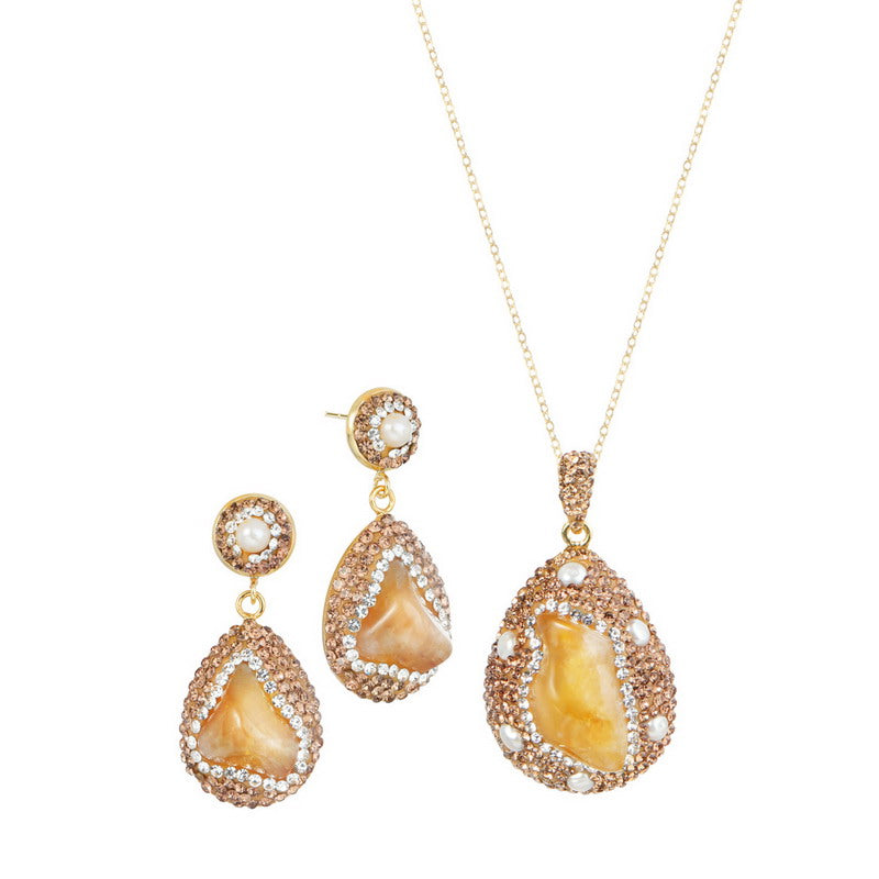 S1946S1 Pearl Pure Citrine Necklace Earring Set fine handmade gifts