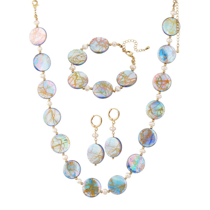 S2558N1 Pearl Earrings Bracelet Long Necklace Hand Chain Set fine handmade gifts