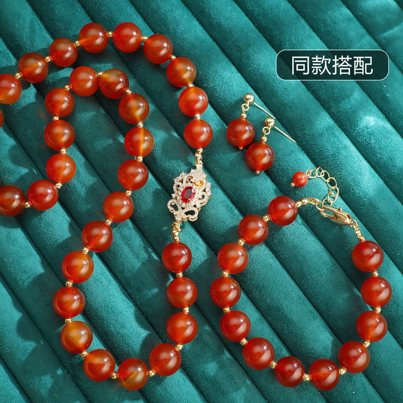 S2653N1 Pure Red Agate Long Necklace Sweater chain Choker fine handmade gifts