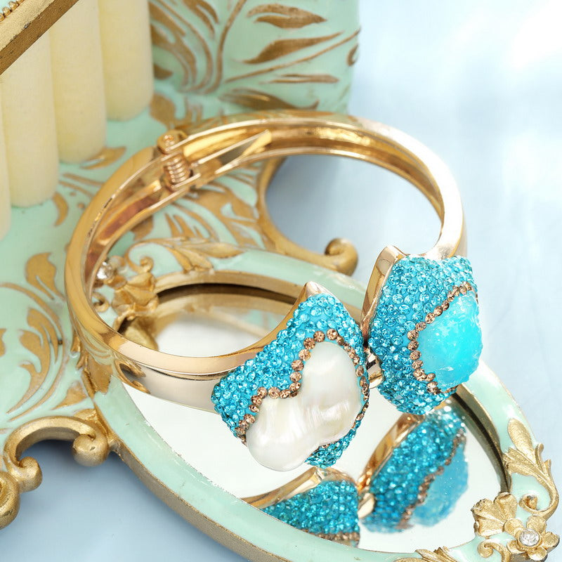 S2223C1 Pure Aquamarine pearl bracelet Bangle Hand Chain fine handmade gifts