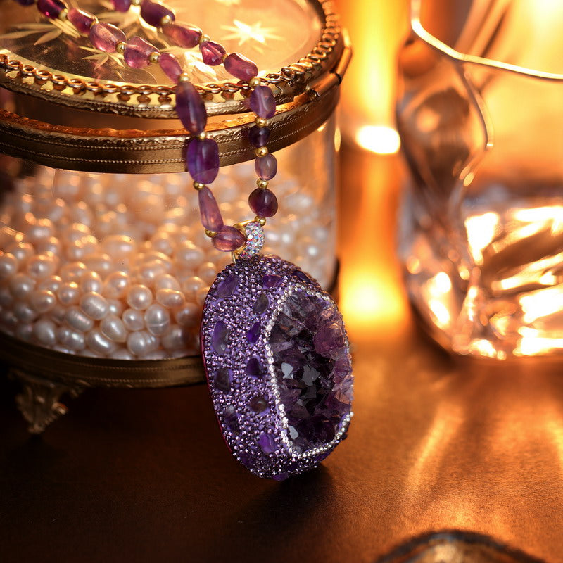 S2487N1 Amethyst Long Necklace Sweater chain fine handmade gifts