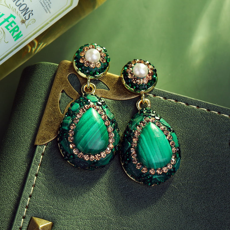 S4777E1 Pure malachite pearl earrings Stud Ear Accessories fine handmade gifts