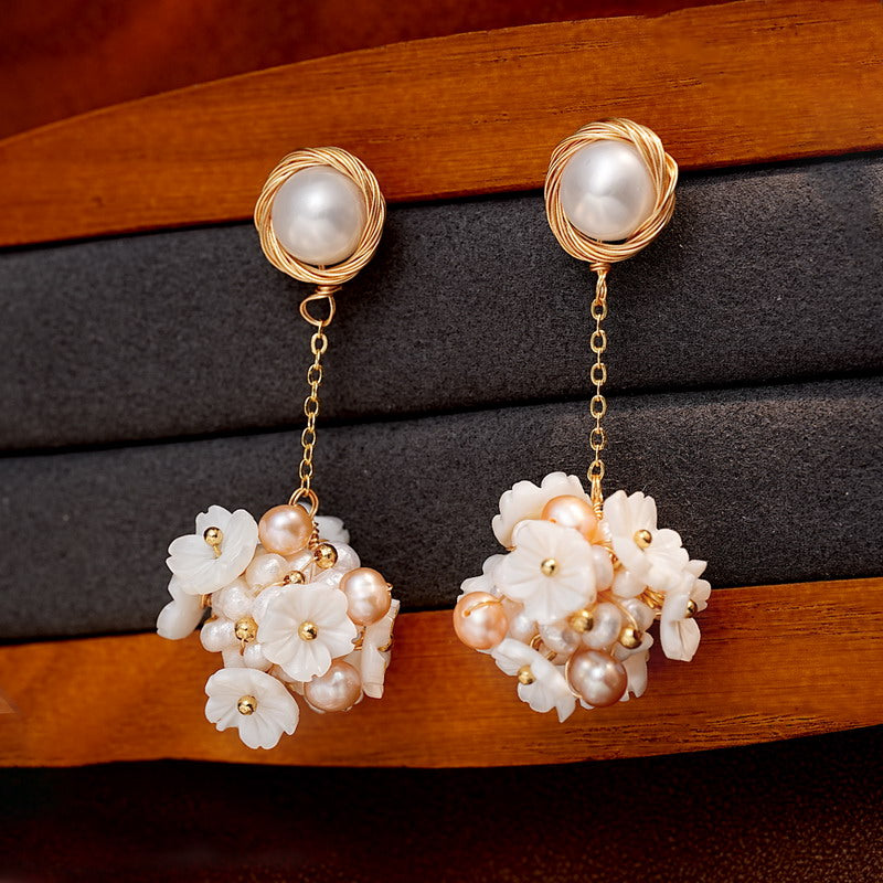 S4808E1 Pearl Flower Earrings Stud Ear Accessories fine handmade gifts