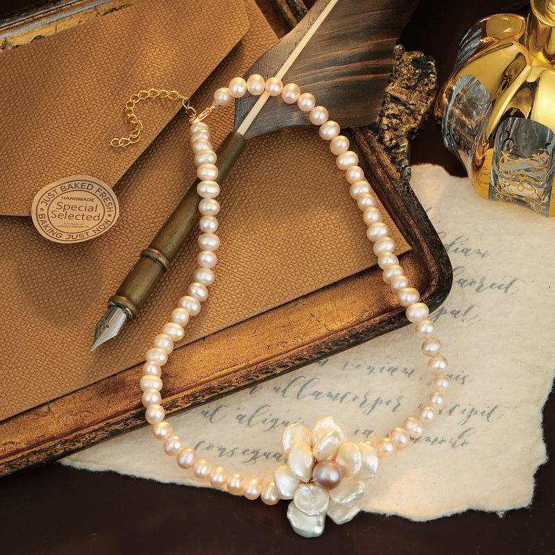 S2571N1 Pearl flower Sweater Chain Long Necklace fine handmade gifts