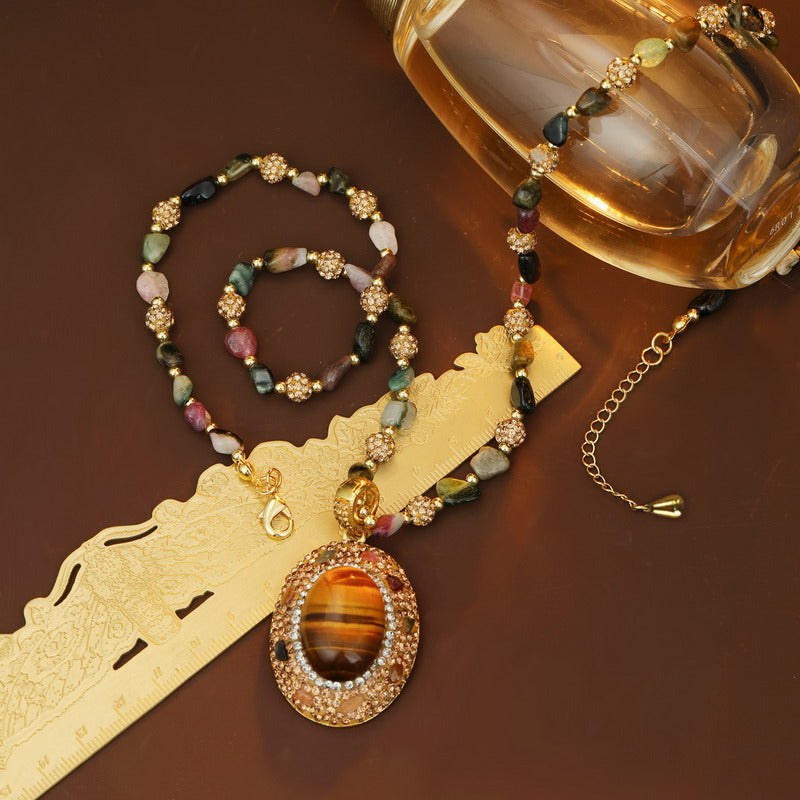 S2594N1 Pure Tourmaline Tiger's Eye Long Necklace Sweater chain fine handmade gifts
