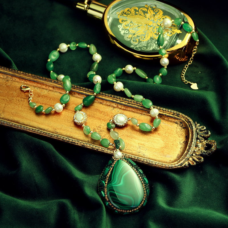 S2601N1 malachite pearl Sweater Chain Long necklace fine handmade gifts