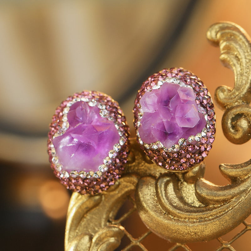 S4758E1 Pure Amethyst earrings Stud Ear Accessories fine handmade gifts