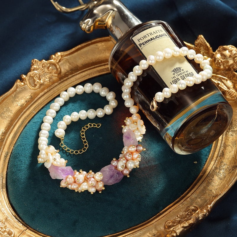 S2630N1 Pearl Amethyst Sweater Chain Long Necklace Choker traditional elegant fine handmade gifts