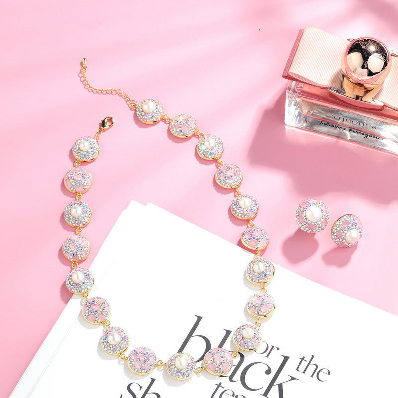 S1949S1 pearl Pure Rose Quartz Sweater Chain Long necklace earrings set fine handmade gifts
