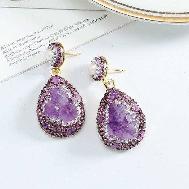 S4910E1 Pure Amethyst pearl earrings Stud Ear Accessories fine handmade gifts
