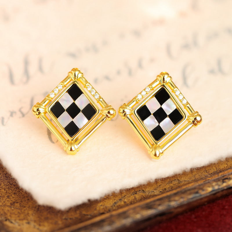 S4555E1 Black Onyx geometric Earrings Stud Ear Accessories fine handmade gifts