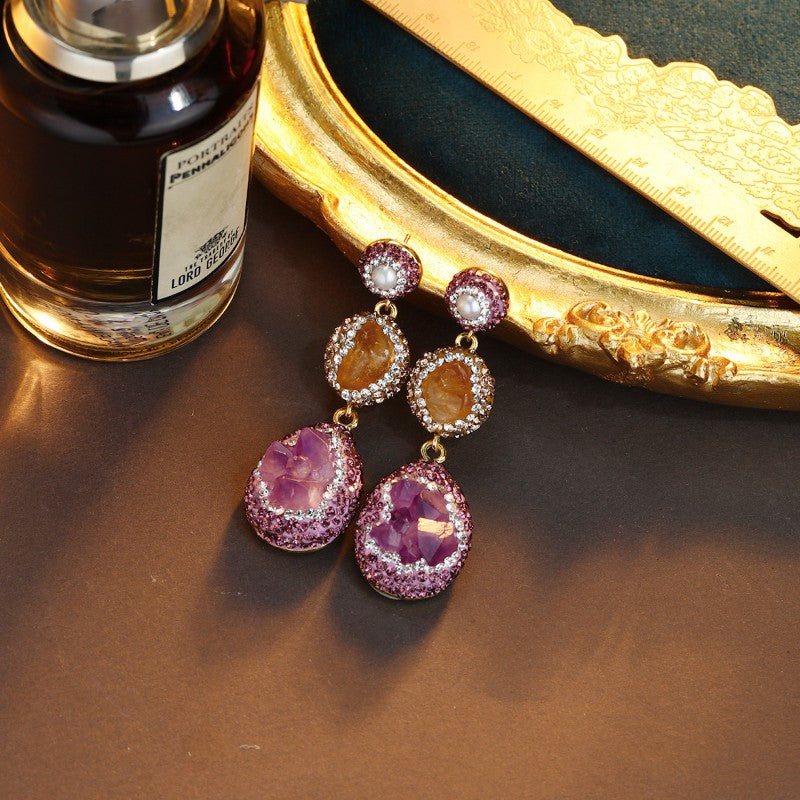 S4927E1 Pure Citrine Amethyst pearl earrings Stud Ear Accessories fine handmade gifts